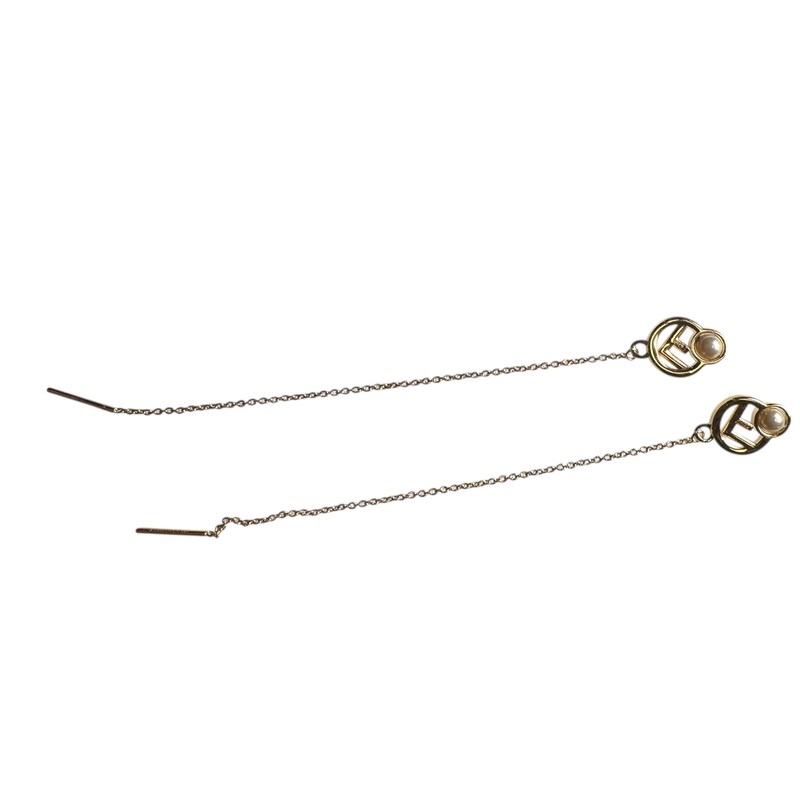 F Is Fendi Dangle Crystal Pearl Gold Tone Earrings<br />
<br />
In very good condition. Very faint scratches on hardware.<br />
<br />
<br />
Comes with the original dust bag and box.