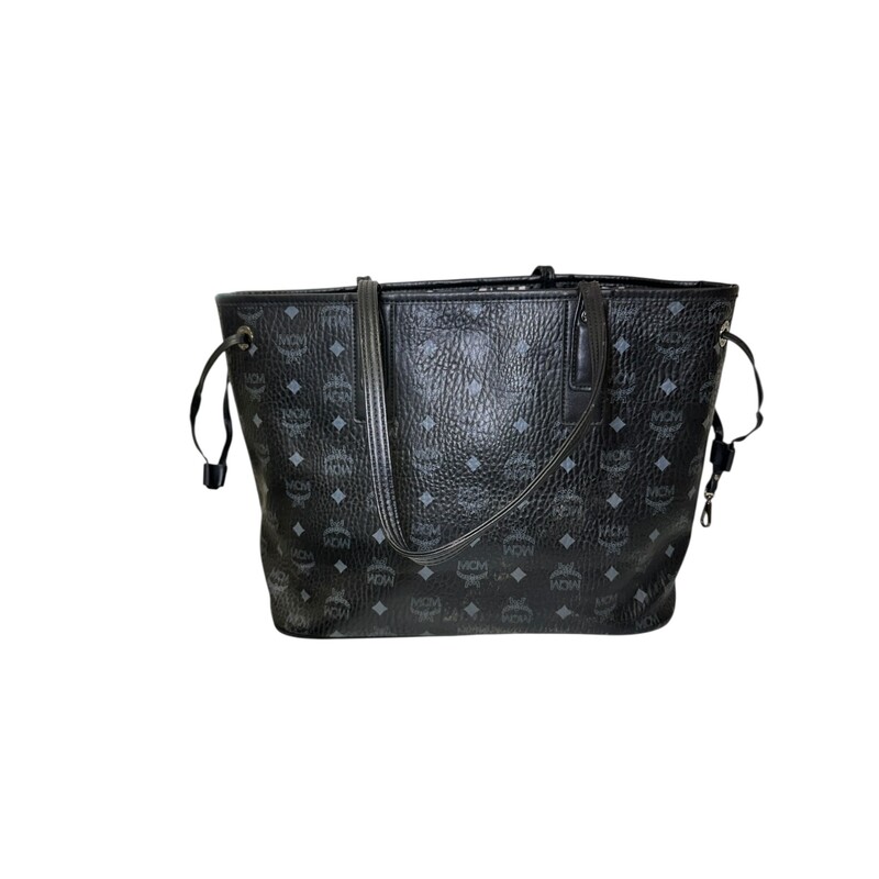 MCM Liz Reversible Black Logo Tote with Pouch<br />
<br />
Dimensions:14 H X 11 L inches<br />
<br />
In good condition. Wear on the leather straps, corner wear  and interior marks.<br />
<br />
Does not come wit original dust bag or box.